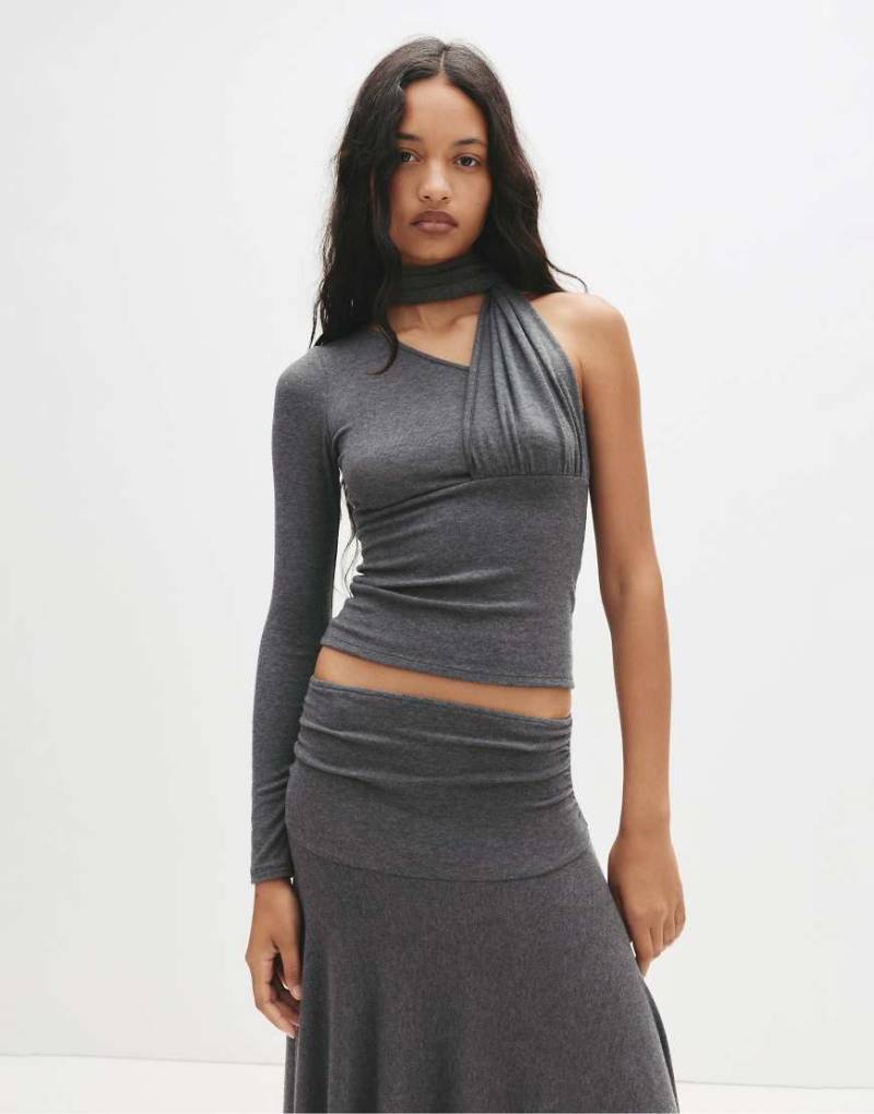 Pull & Bear - Weiches, asymmetrisches T-Shirt in Grau von Pull & Bear