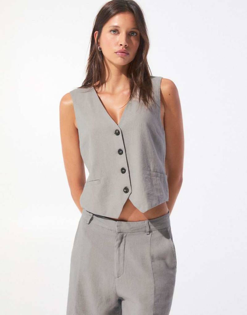 Pull & Bear - Weste in Taupe in rustikaler Optik-Grau von Pull & Bear