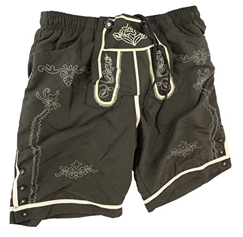 Pullach Hof Badehose Lederhose Herren Badeshort Trachten Design mit Knöpfe im Hirschhornlook, L, Braun von Pullach Hof