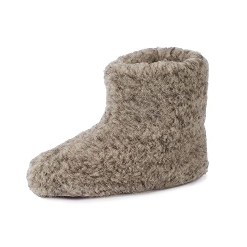 Pullmer Unisex Hausschuhe aus Reiner Schafwolle, 100% Reine Schafwolle, warme Pantoffel mit Schaft aus Wolle und Laufsohle aus Leder, Hüttenschuhe für Winter, für Damen, Herren (Grau, 41 EU) von Pullmer