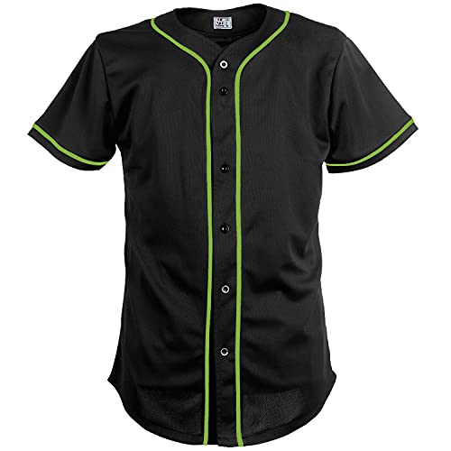 Pullonsy Baseball-Trikot für Herren, mit Knöpfen, Netzstoff, bestickt, Teamname und -nummern, S-8XL, Limettengrün, gestreift, einfarbig, 3X-Groß von Pullonsy