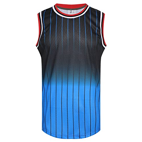 Pullonsy Herren Blank Basketball Trikots Mesh Athletic Sport Shirts Einfarbig Performance Team Uniformen, Schwarz-königlicher Farbverlauf, Large von Pullonsy