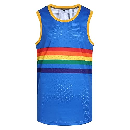 Pullonsy Herren Blank Basketball Trikots Mesh Athletic Sport Shirts Plain Performance Team Uniformen, Regenbogen-gestreiftes Königs-Trikot, XL von Pullonsy