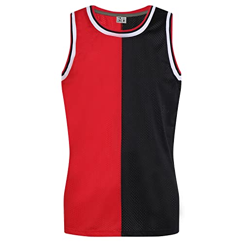 Pullonsy Herren Blank Basketball Trikots Mesh Athletic Sport Shirts Plain Performance Team Uniformen, Schwarz & Rot verschüttet, Klein von Pullonsy