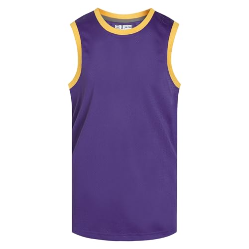 Pullonsy Herren Blank Basketball Trikots Mesh Athletic Sports Shirts Plain Performance Team Uniformen, Gelber Hals, lila Jersey, XL von Pullonsy