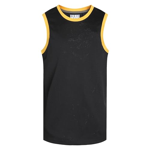 Pullonsy Herren Blank Basketball Trikots Mesh Athletic Sports Shirts Plain Performance Team Uniformen, Gelber Hals, schwarzes Jersey, Klein von Pullonsy