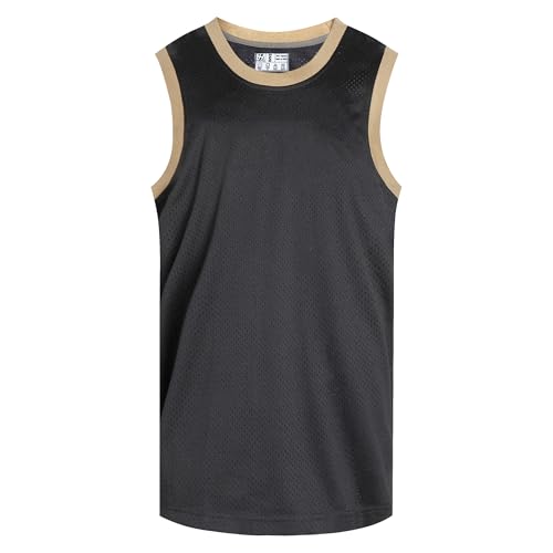 Pullonsy Herren Blank Basketball Trikots Mesh Athletic Sports Shirts Plain Performance Team Uniformen, Gold Neck-Black Jersey, L von Pullonsy