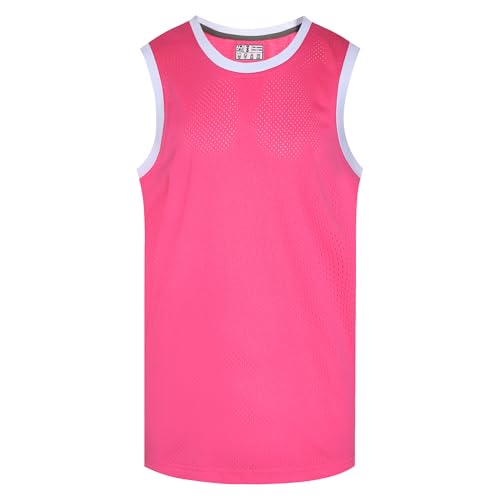 Pullonsy Herren Blank Basketball Trikots Mesh Athletic Sports Shirts Plain Performance Team Uniformen, Weißer Halsausschnitt, Hot Pink Jersey, 3XL von Pullonsy