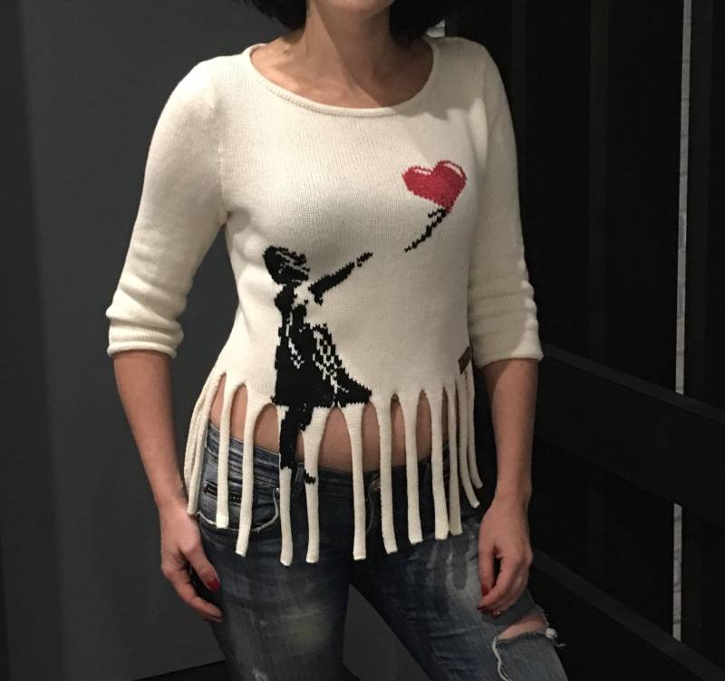 Mädchen Mit Ballon Shredder Malerei Custom Pullover, Hand Gestrickter Replik Pullover Mädchen Mit Ballon Shredder Malerei Custom Pullover, Hand Gestrickter Replik Pullover von PulloverBoutique