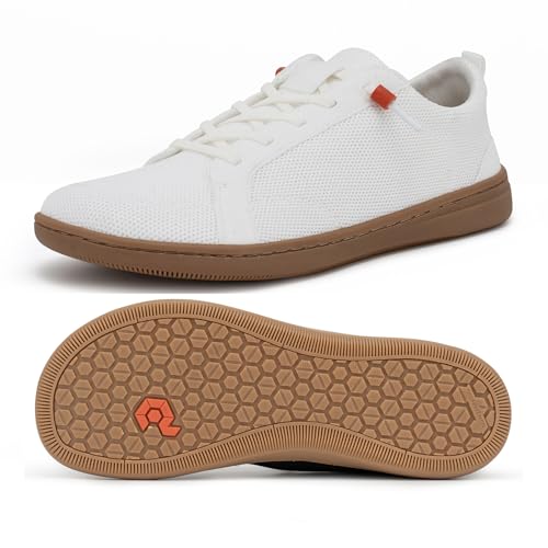 Barfußschuhe mit breiter Zehenbox für Damen - Minimalistische Barfußschuhe mit Null-Tropf-Sohle | extra breiter Slip on zum Gehen, Wt03 | White-Gum, 38 EU Weit von Pulltop