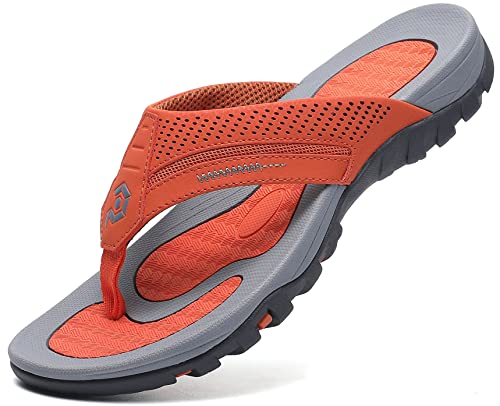 Herren Flip Flops Thongs Sandalen Langlebig Komfort Hausschuhe für Strand, Orange/Abendrot im Zickzackmuster (Sunset Chevron), 41 EU von Pulltop