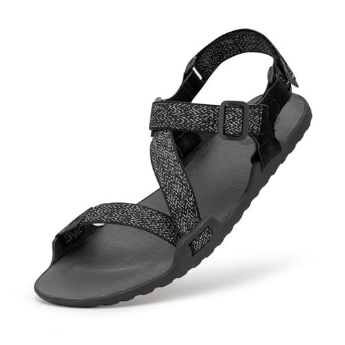 Pulltop Barfußsandalen Herren breit - Minimalistisch | Zero Drop | Ultraleichte Trail Running Wandersandalen Verstellbar, Sd01 | Schwarz, 46 EU von Pulltop