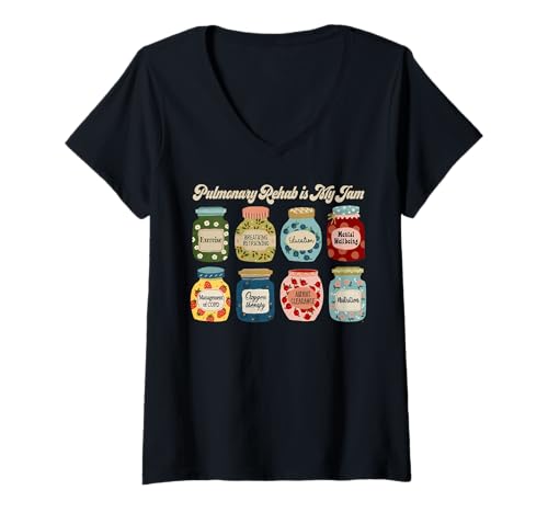 Damen Pulmonary Rehab is My Jam Atemtherapeutin Lungenkrankenschwester T-Shirt mit V-Ausschnitt von Pulmonary Rehab is My Jam Respiratory Therapist RT