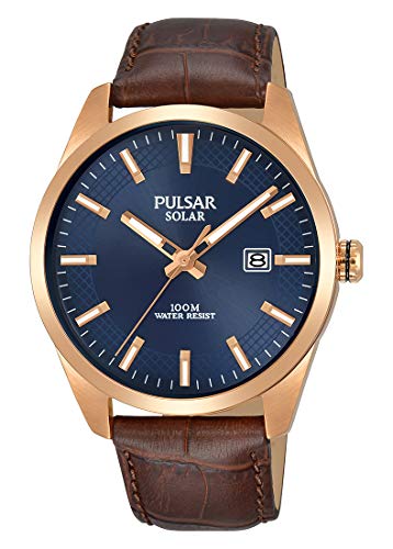 Pulsar Solar Herren-Uhr Edelstahl mit Lederband PX3186X1 von Pulsar