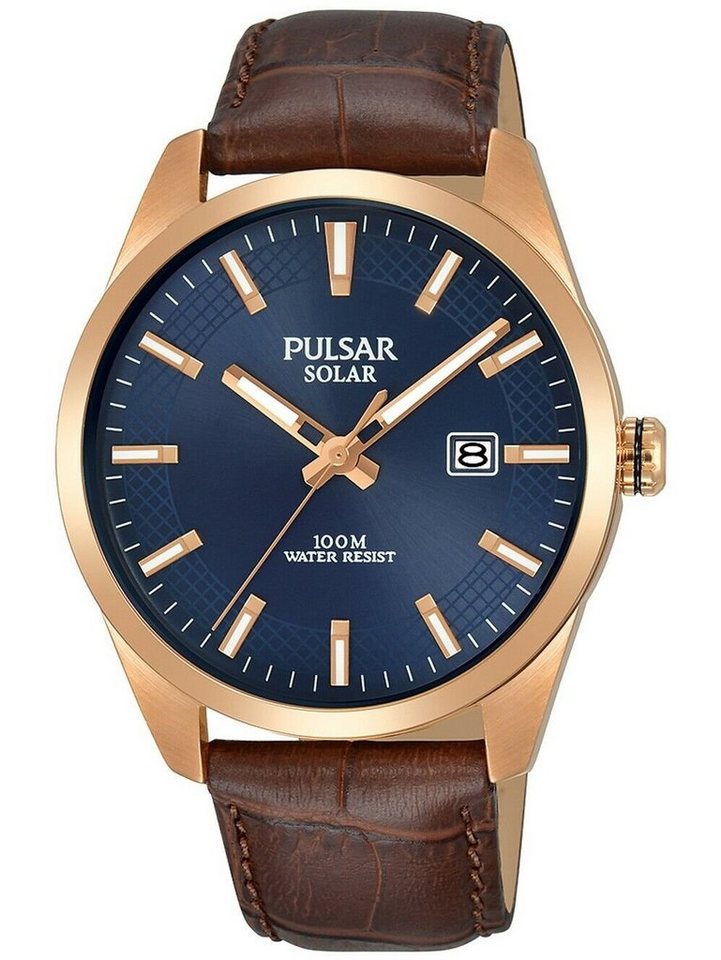 Pulsar Solaruhr Pulsar Herren Analog Solar Uhr mit Leder Armband Mineralglas PX3186X1 von Pulsar