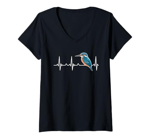 Damen Heartbeat Line mit Eisvogel und Naturliebhaber T-Shirt mit V-Ausschnitt Damen Heartbeat Line mit Eisvogel und Naturliebhaber T-Shirt mit V-Ausschnitt von PulseBird