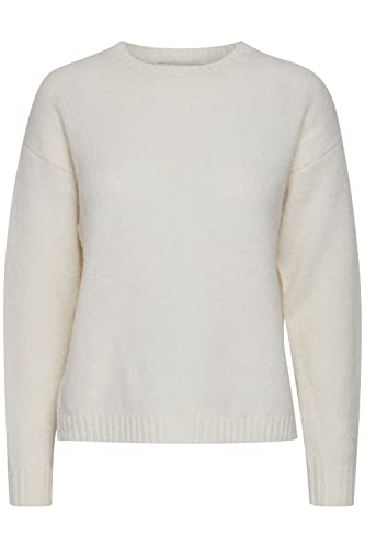 PULZ JEANS PZIRIS Damen Strickpullover Feinstrick Pullover mit Rundhalsausschnitt und Wolle mit Alpaka-Anteil, Größe:L, Farbe:Blanc de Blanc (114800) von PULZ JEANS