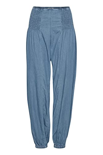 PULZ JEANS PZJILL Damen Haremshose Pumphose Pluderhose aus leichtem Denim 100% Baumwolle Relaxed Fit, Größe:2XL, Farbe:Light Blue Denim (200008) von PULZ JEANS