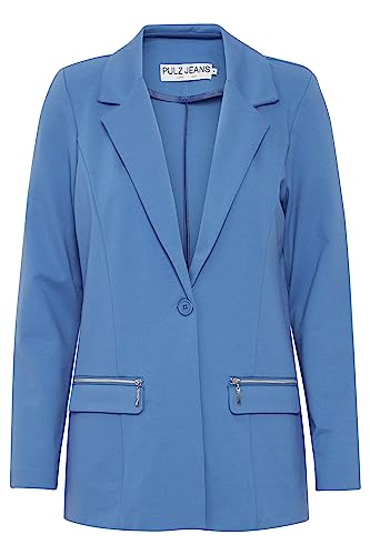 Pulz Jeans PZKIRA Blazer Damen Blazer Longblazer Jacke mit Reverskragen und Knopf mit Reißverschluss mit Stretch, Größe:L, Farbe:Dutch Blue (183928) von Pulz Jeans