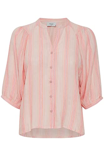 Pulz Jeans PZLAILA Damen 3/4 Ärmel Bluse mit Knopfleiste und Stehkragen Gemustert, Größe:M, Farbe:Pink Lady (132806) von Pulz Jeans