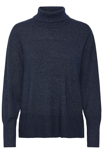 PULZ JEANS PZSteffi Damen Rollkragenpullover Strickpullover Feinstrick Pullover mit Rollkragen Rippbündchen Relaxed fit, Größe:XXL, Farbe:Dark Sapphire Melange (1940201) von PULZ JEANS