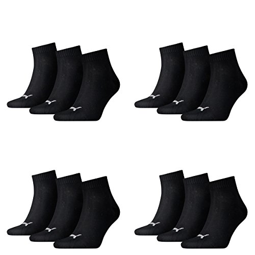 PUMA 12 Paar Unisex Quarter Socken Sneaker Gr. 35-49 für Damen Herren Füßlinge, Farbe:200 - black, Socken & Strümpfe:43-46 von PUMA