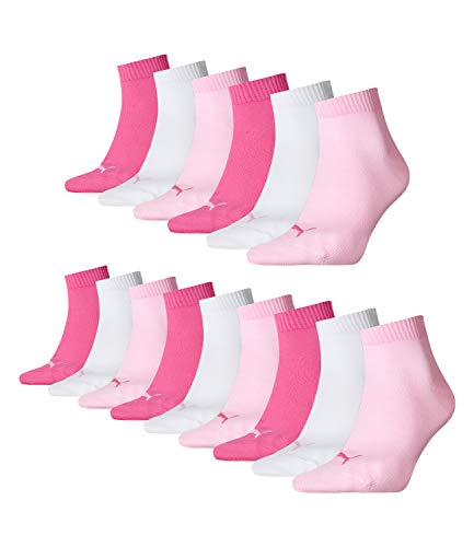 PUMA 15 Paar Unisex Quarter Socken Sneaker Gr. 35-49 für Damen Herren Füßlinge, Farbe:422 - pink lady, Socken & Strümpfe:35-38 von PUMA