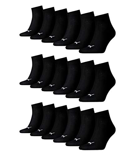 PUMA 18 Paar Unisex Quarter Socken Sneaker Gr. 35-49 für Damen Herren Füßlinge (DE/NL/SE/PL, Numerisch, 43, 46, Regular, Regular, 200 - Black) von PUMA