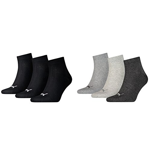 PUMA 6 Paar Sneaker Quarter Socken Unisex Invisible/schwarz, blau, grau/Art. 251015 (3x Black 3x Anthrazit, 47/49) von PUMA