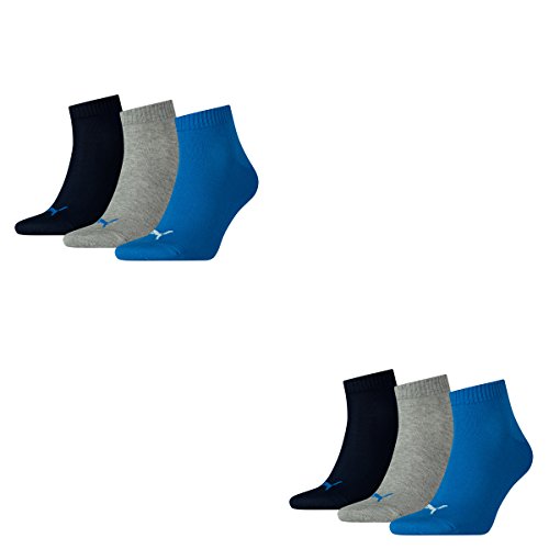 6 Paar Puma Unisex Quarter Socken Sneaker Gr. 35 - 49 für Damen Herren Füßlinge, Socken & Strümpfe:35-38, Farbe:277 - blue / grey mélange von PUMA