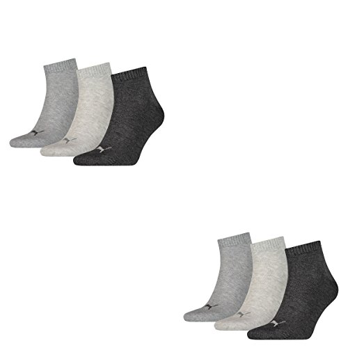 PUMA 6 Paar Unisex Quarter Socken Sneaker Gr. 35-49 für Damen Herren Füßlinge, Farbe:800 - anthraci/l mel grey/m me, Socken & Strümpfe:35-38 von PUMA