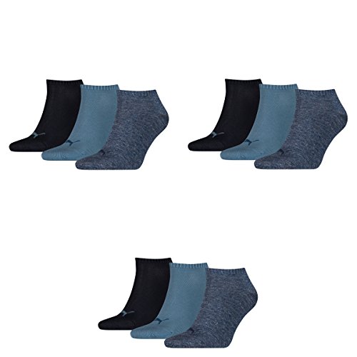 PUMA 9 Paar Sneaker Invisible Socken Gr. 35-49 Unisex für Damen Herren Füßlinge, Farbe:460 denim blue, Socken & Strümpfe:43-46 von PUMA