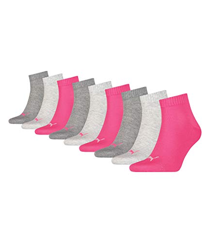 PUMA 9 Paar Unisex Quarter Socken Sneaker Gr. 35-49 für Damen Herren Füßlinge, Farbe:656 - middle grey mélange/pink, Socken & Strümpfe:39-42 von PUMA