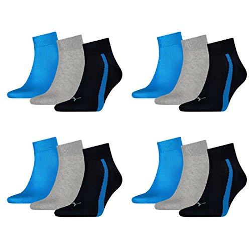 PUMA 12 Paar Lifestyle Quarter Socken Gr. 35-46 Unisex Sneaker Füßlinge, Farbe:523 - navy/grey/strong blue, Socken & Strümpfe:39-42 von Puma