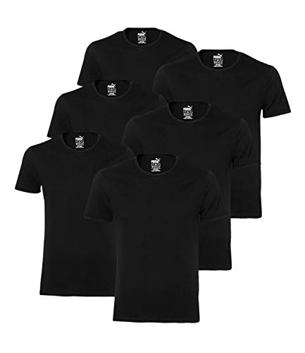 PUMA 6 er Pack Basic Crew T-Shirt Men Herren Unterhemd Rundhals, Farbe:200 - Black, Bekleidungsgröße:S von PUMA