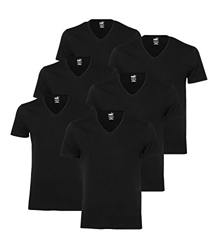 PUMA 6 er Pack Basic V Neck T-Shirt Men Herren Unterhemd V-Ausschnitt, Farbe:200 - Black, Bekleidungsgröße:L von PUMA