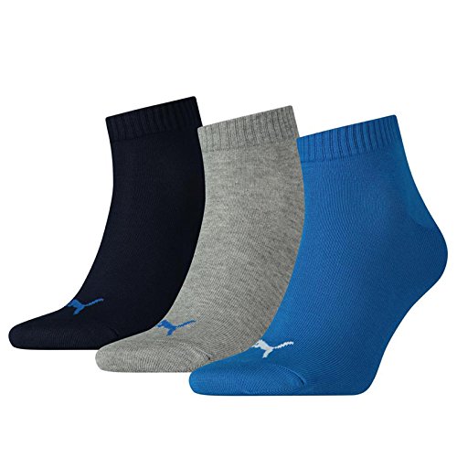 PUMA Unisex Plain 3p Quarter Socken, Blau / Grau Melange, 43-46 EU von Puma
