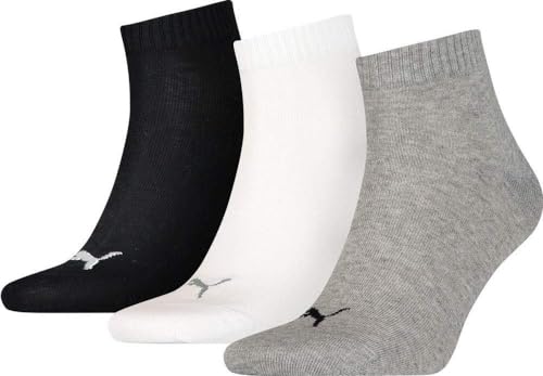 PUMA Plain 3P Quarter Socke, Mehrfarbig (Grey/White/Black), 39-42 von PUMA