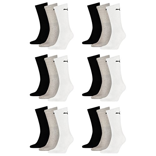 PUMA 18 Paar Sportsocken Tennis Socken Gr. 35-49 Unisex für sie und ihn, Farbe:325 - white/grey/black, Socken & Strümpfe:39-42 von PUMA