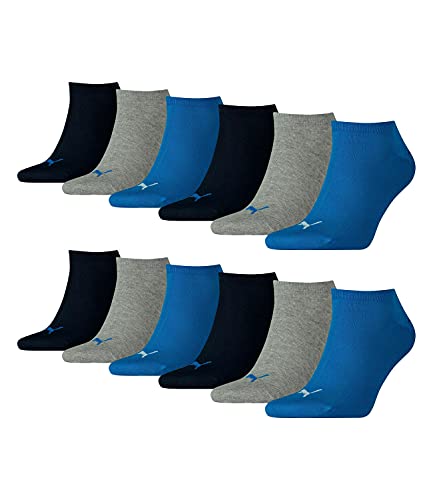 PUMA 12 Paar Sneaker Invisible Socken Gr. 35-49 Unisex für Damen Herren Füßlinge, Farbe:277 - blue/grey mélange, Socken & Strümpfe:39-42 von PUMA