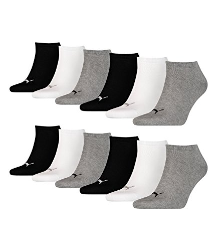 PUMA 12 Paar Sneaker Invisible Socken Gr. 35-49 Unisex für Damen Herren Füßlinge, Farbe:882 - grey/white/black, Socken & Strümpfe:39-42 von PUMA