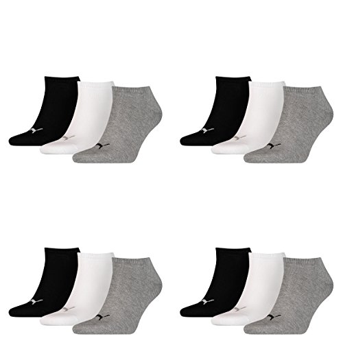 PUMA 12 Paar Sneaker Invisible Socken Gr. 35-49 Unisex für Damen Herren Füßlinge, Farbe:882 - grey/white/black, Socken & Strümpfe:39-42 von PUMA