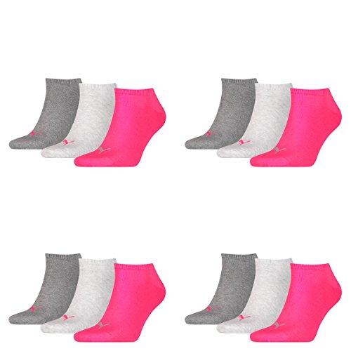 PUMA 12 Paar Sneaker Invisible Socken Gr. 35-49 Unisex für Damen Herren Füßlinge, Farbe:656 - middle grey mélange/pink, Socken & Strümpfe:39-42 von PUMA
