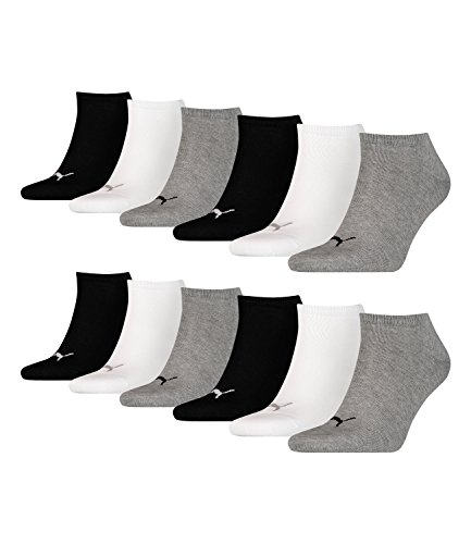 PUMA 12 Paar Sneaker Invisible Socken Gr. 35-49 Unisex für Damen Herren Füßlinge, Farbe:882 - grey/white/black, Socken & Strümpfe:43-46 von PUMA