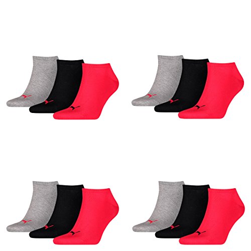 PUMA 12 Paar Sneaker Invisible Socken Gr. 35-49 Unisex für Damen Herren Füßlinge, Farbe:232 - black/red, Socken & Strümpfe:43-46 von PUMA