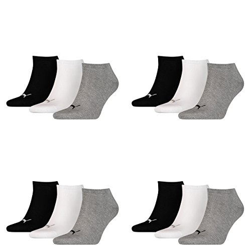 PUMA 12 Paar Sneaker Invisible Socken Gr. 35-49 Unisex für Damen Herren Füßlinge, Farbe:882 - grey/white/black, Socken & Strümpfe:43-46 von PUMA