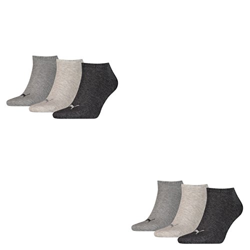 PUMA 6 Paar Sneaker Invisible Socken Gr. 35-49 Unisex für Damen Herren Füßlinge, Farbe:800 - anthraci/l mel grey/m me, Socken & Strümpfe:43-46 von PUMA