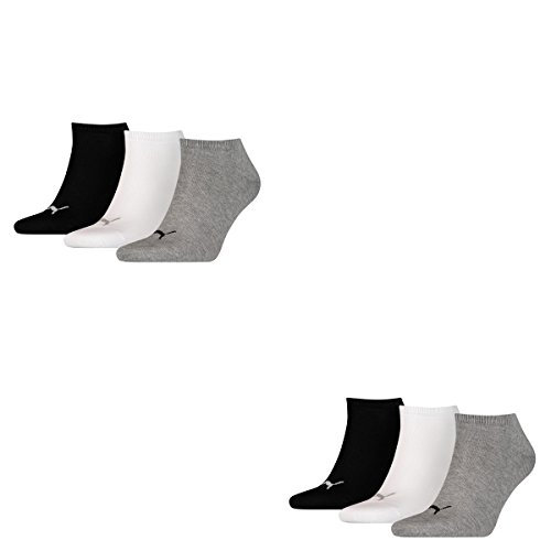 PUMA 6 Paar Sneaker Invisible Socken Gr. 35-49 Unisex für Damen Herren Füßlinge, Farbe:882 - grey/white/black, Socken & Strümpfe:35-38 von PUMA