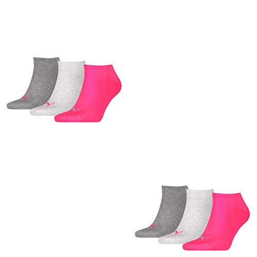 PUMA 6 Paar Sneaker Invisible Socken Gr. 35-49 Unisex für Damen Herren Füßlinge, Farbe:656 - middle grey mélange/pink, Socken & Strümpfe:35-38 von PUMA