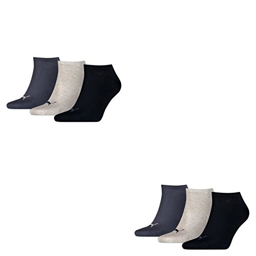 PUMA 6 Paar Sneaker Invisible Socken Gr. 35-49 Unisex für Damen Herren Füßlinge, Farbe:532 - navy/grey/nightshadow b, Socken & Strümpfe:35-38 von PUMA